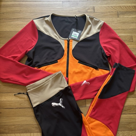 Puma Pants - Puma High Court June Ambrose Zip Crop Top Leggings Set Retro Colorblock Large